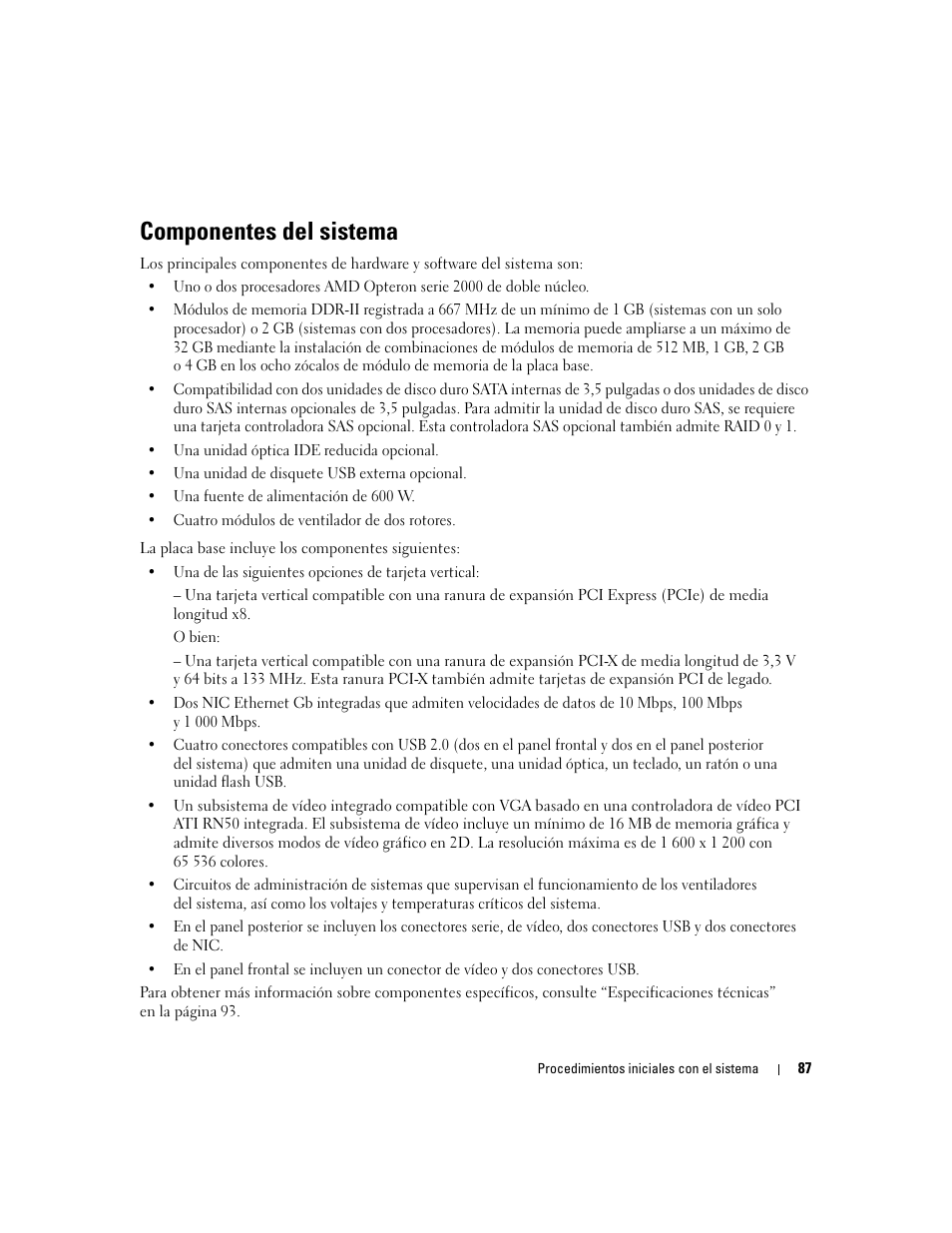 Componentes del sistema | Dell PowerEdge SC1435 User Manual | Page 89 / 110