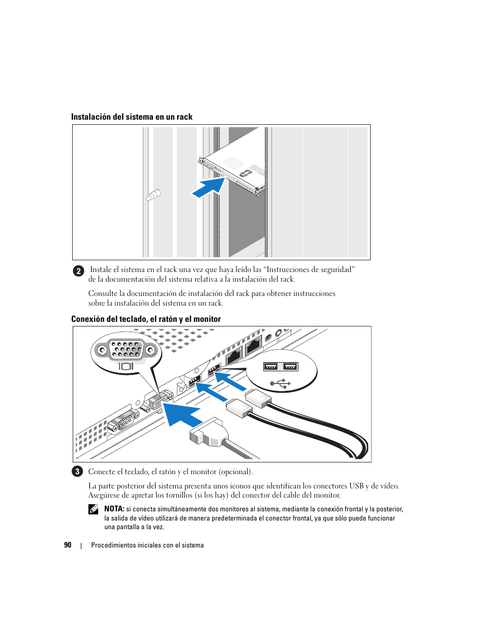 Instalación del sistema en un rack, Conexión del teclado, el ratón y el monitor | Dell PowerEdge SC1435 User Manual | Page 92 / 110