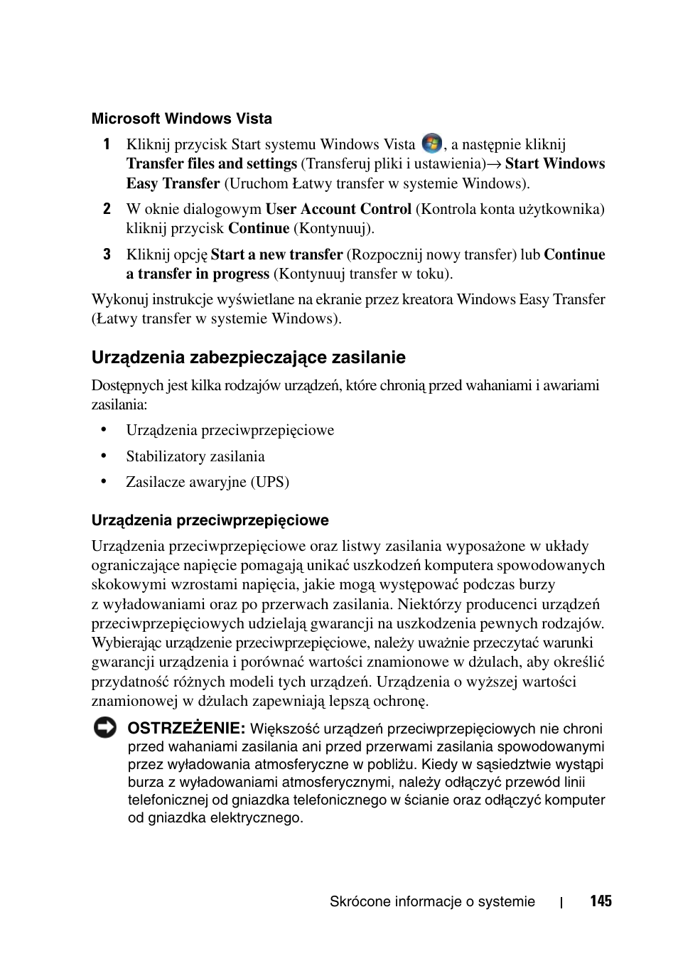 Urządzenia zabezpieczające zasilanie, Ądzenia zabezpieczające zasilanie | Dell Precision T7400 User Manual | Page 145 / 320