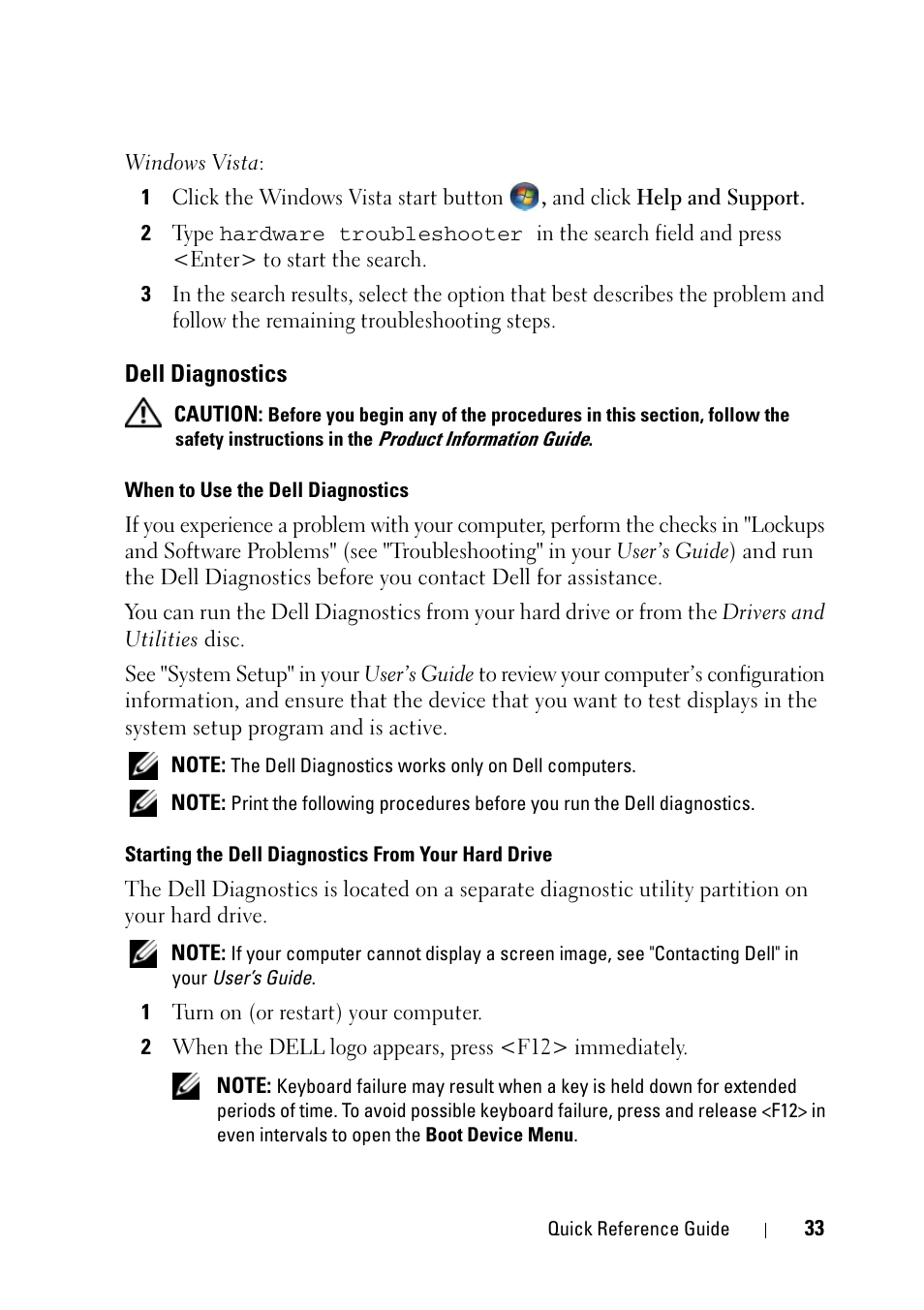 Dell diagnostics | Dell Precision T7400 User Manual | Page 33 / 320