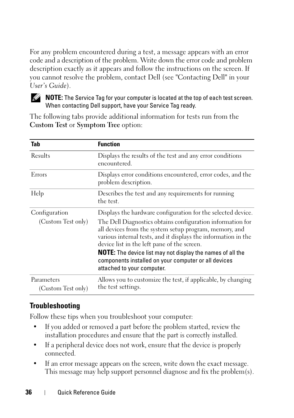 Troubleshooting | Dell Precision T7400 User Manual | Page 36 / 320