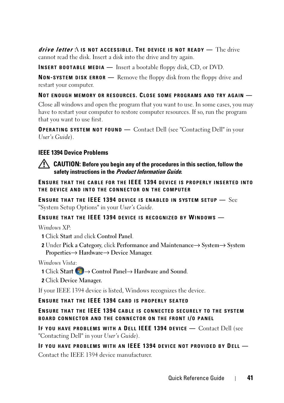 Caution, Start | Dell Precision T7400 User Manual | Page 41 / 320