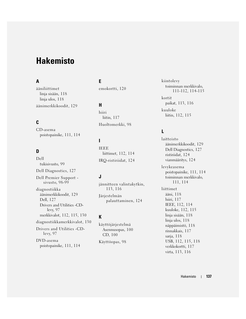 Hakemisto | Dell Precision 390 User Manual | Page 137 / 368