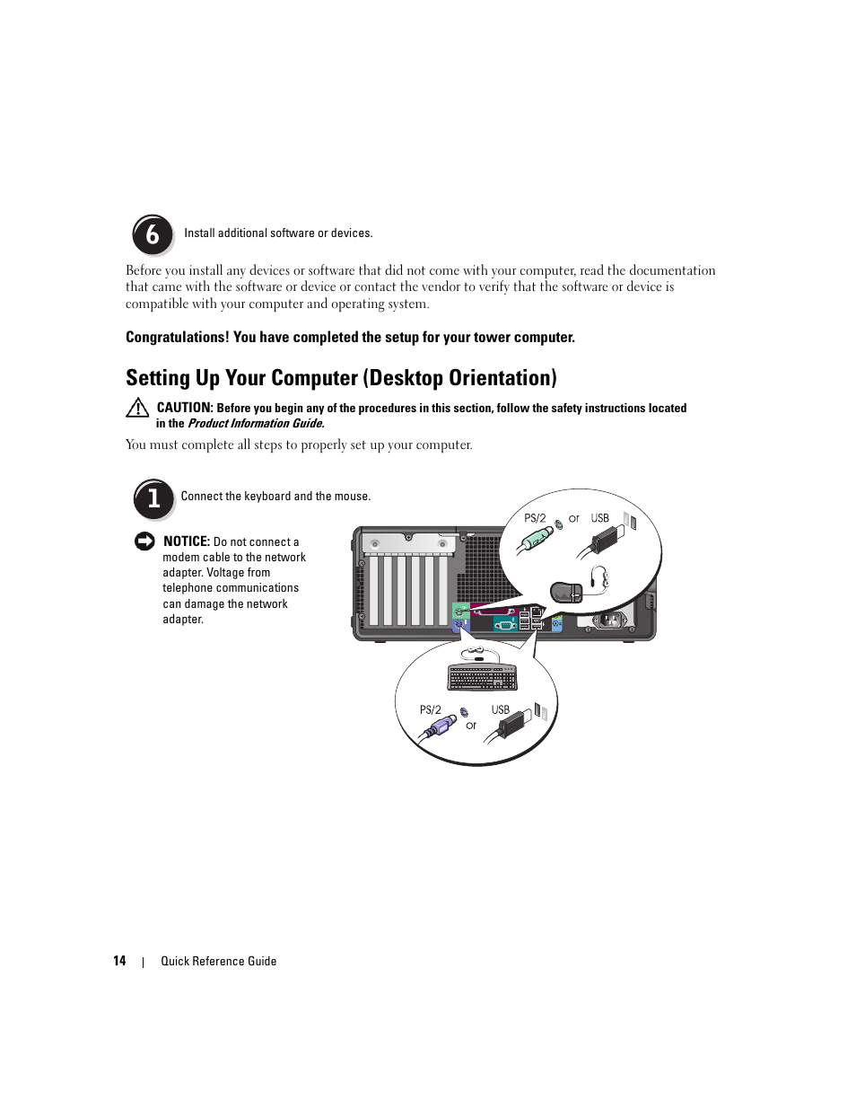 Setting up your computer (desktop orientation) | Dell Precision 390 User Manual | Page 14 / 368