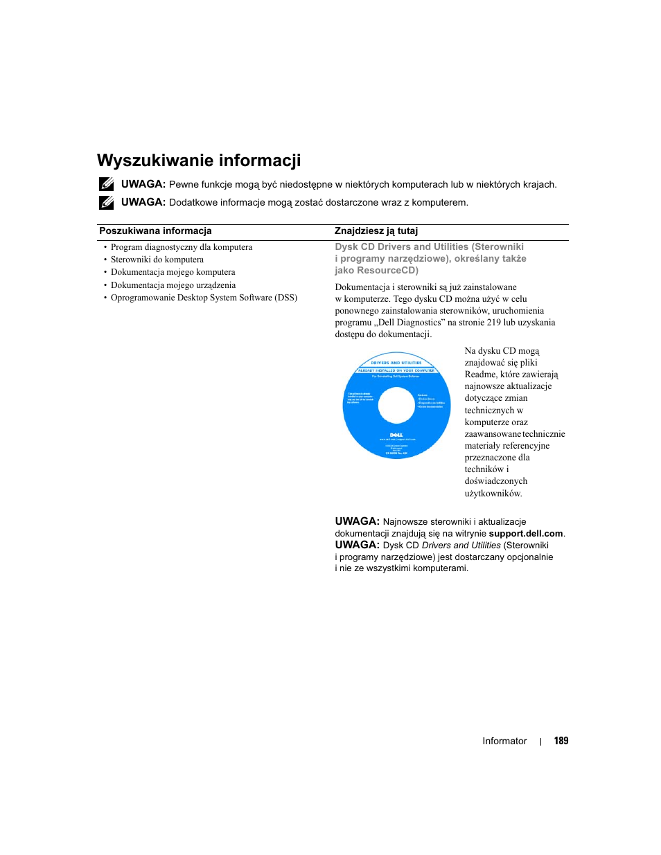 Wyszukiwanie informacji | Dell Precision 390 User Manual | Page 189 / 368