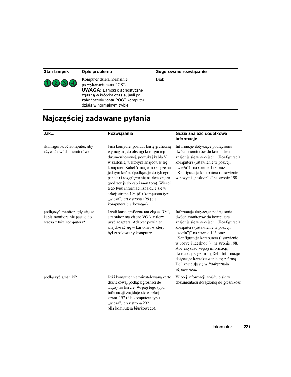 Najczęściej zadawane pytania | Dell Precision 390 User Manual | Page 227 / 368