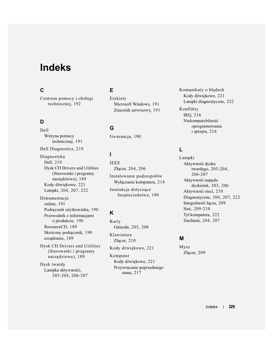 Indeks | Dell Precision 390 User Manual | Page 229 / 368