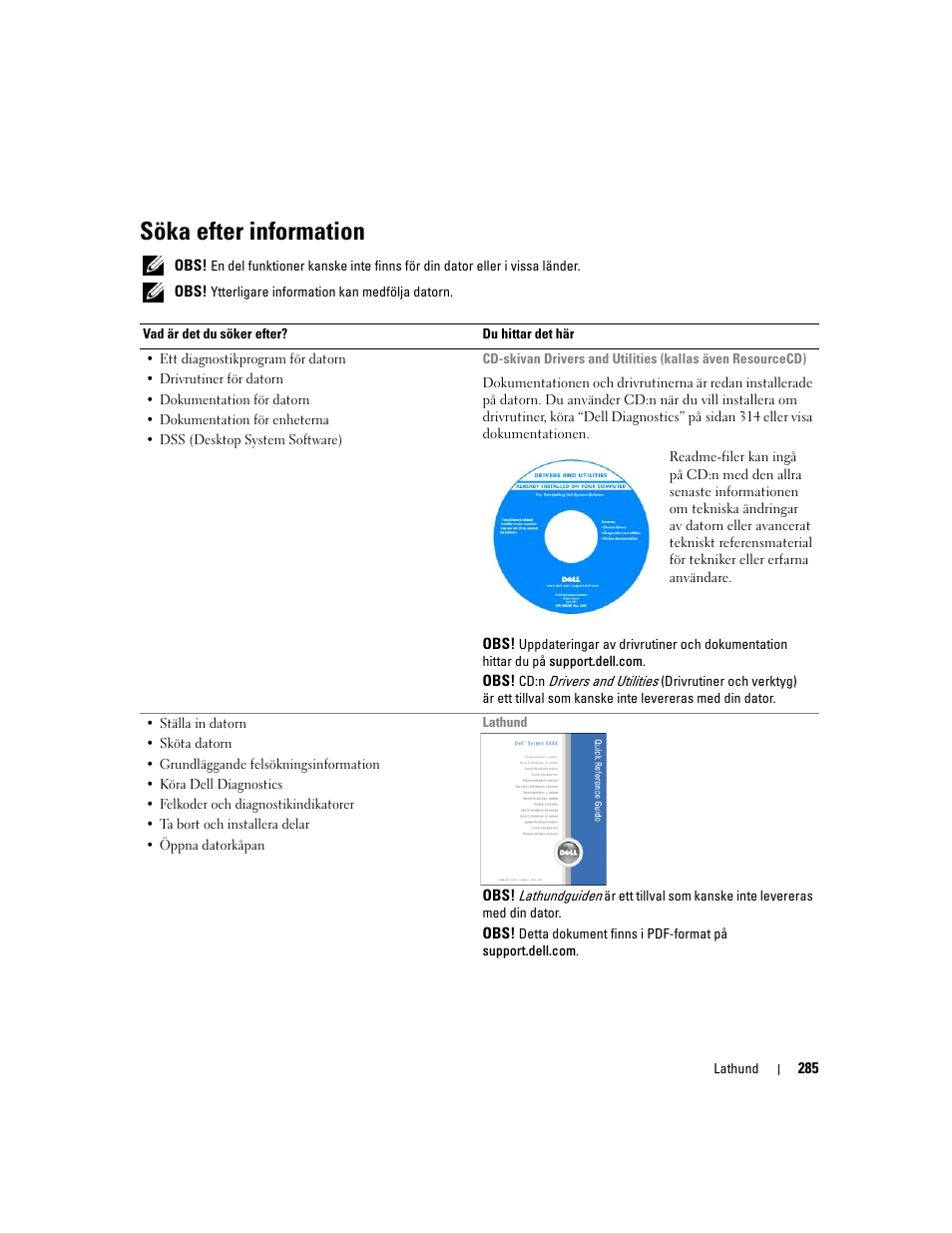 Söka efter information | Dell Precision 390 User Manual | Page 285 / 368