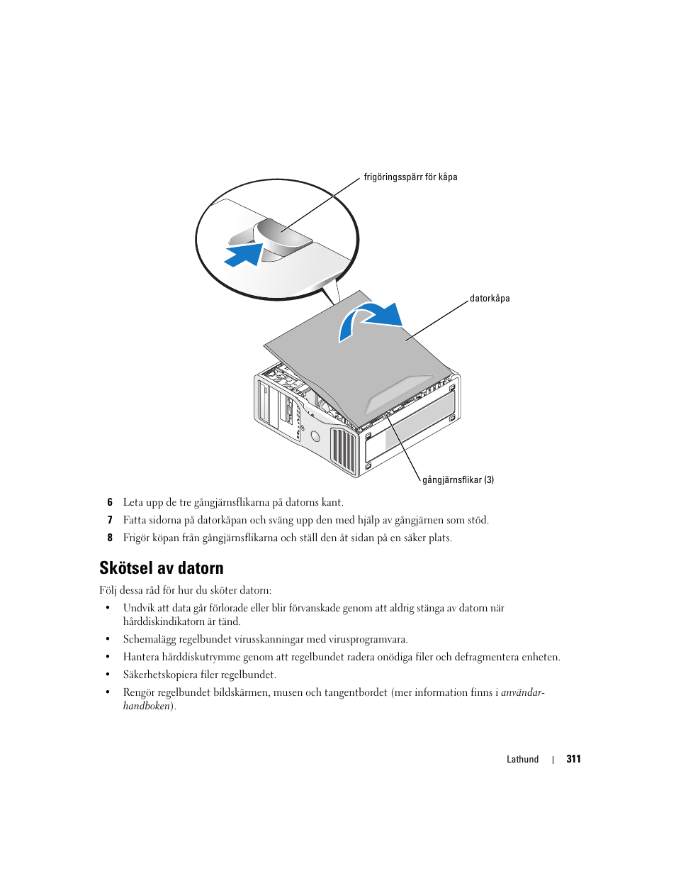 Skötsel av datorn | Dell Precision 390 User Manual | Page 311 / 368