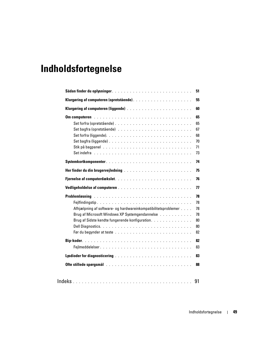 Indholdsfortegnelse, Indeks | Dell Precision 390 User Manual | Page 49 / 368