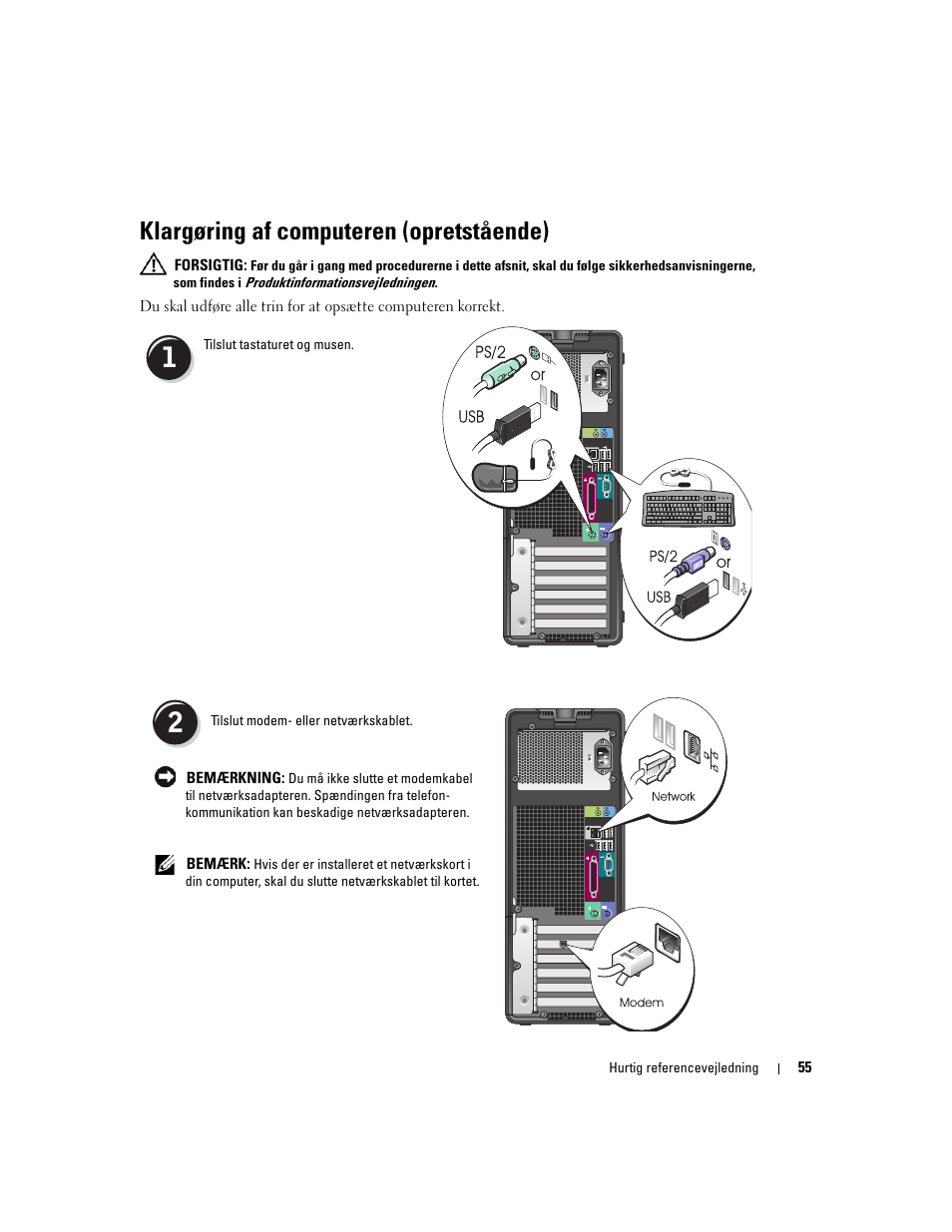 Klargøring af computeren (opretstående) | Dell Precision 390 User Manual | Page 55 / 368