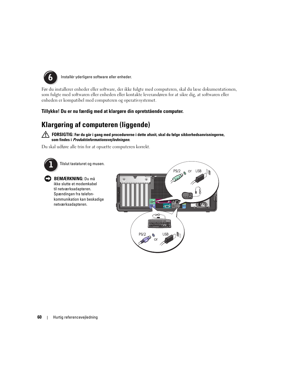 Klargøring af computeren (liggende) | Dell Precision 390 User Manual | Page 60 / 368