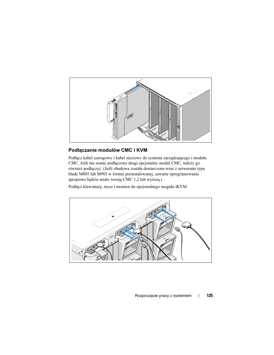 Podłączanie modułów cmc i kvm | Dell PowerEdge M600 User Manual | Page 127 / 201