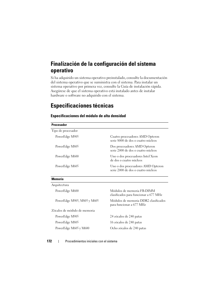 Especificaciones técnicas | Dell PowerEdge M600 User Manual | Page 174 / 201