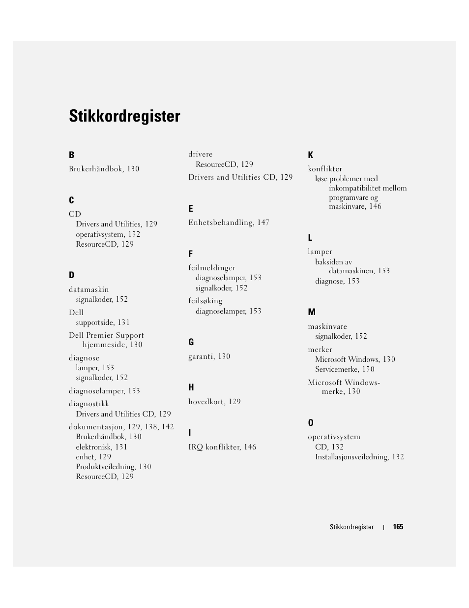 Stikkordregister | Dell Precision 670 User Manual | Page 165 / 328