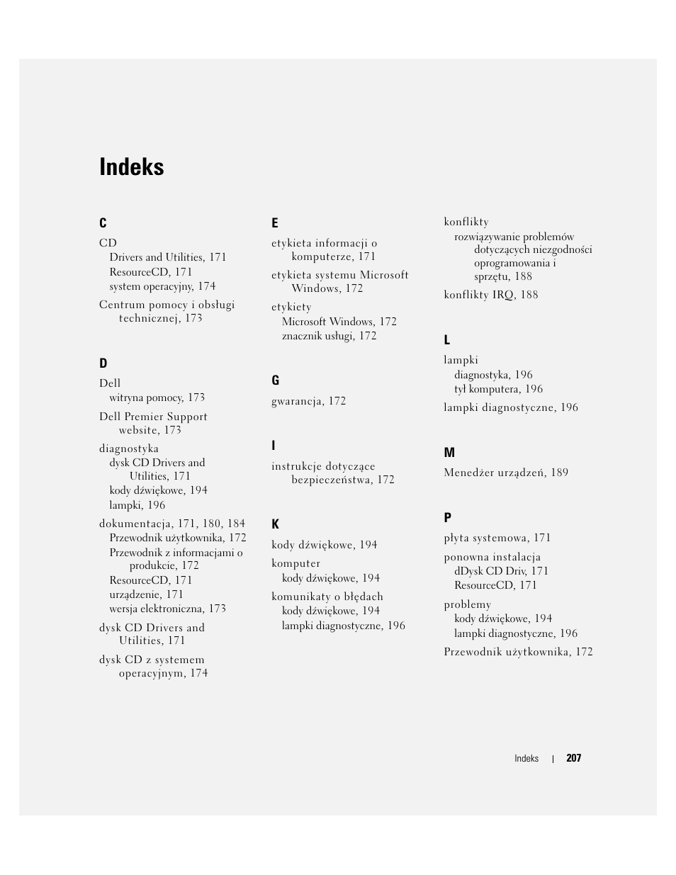 Indeks | Dell Precision 670 User Manual | Page 207 / 328