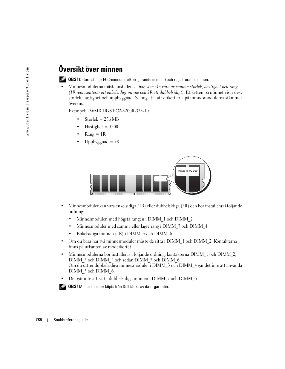 Översikt över minnen | Dell Precision 670 User Manual | Page 286 / 328