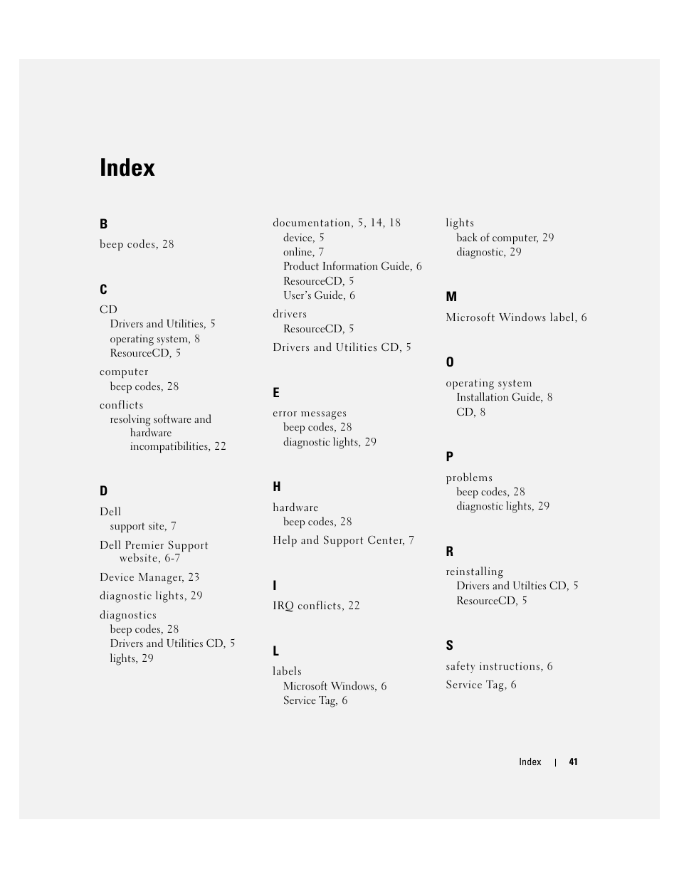 Index | Dell Precision 670 User Manual | Page 41 / 328