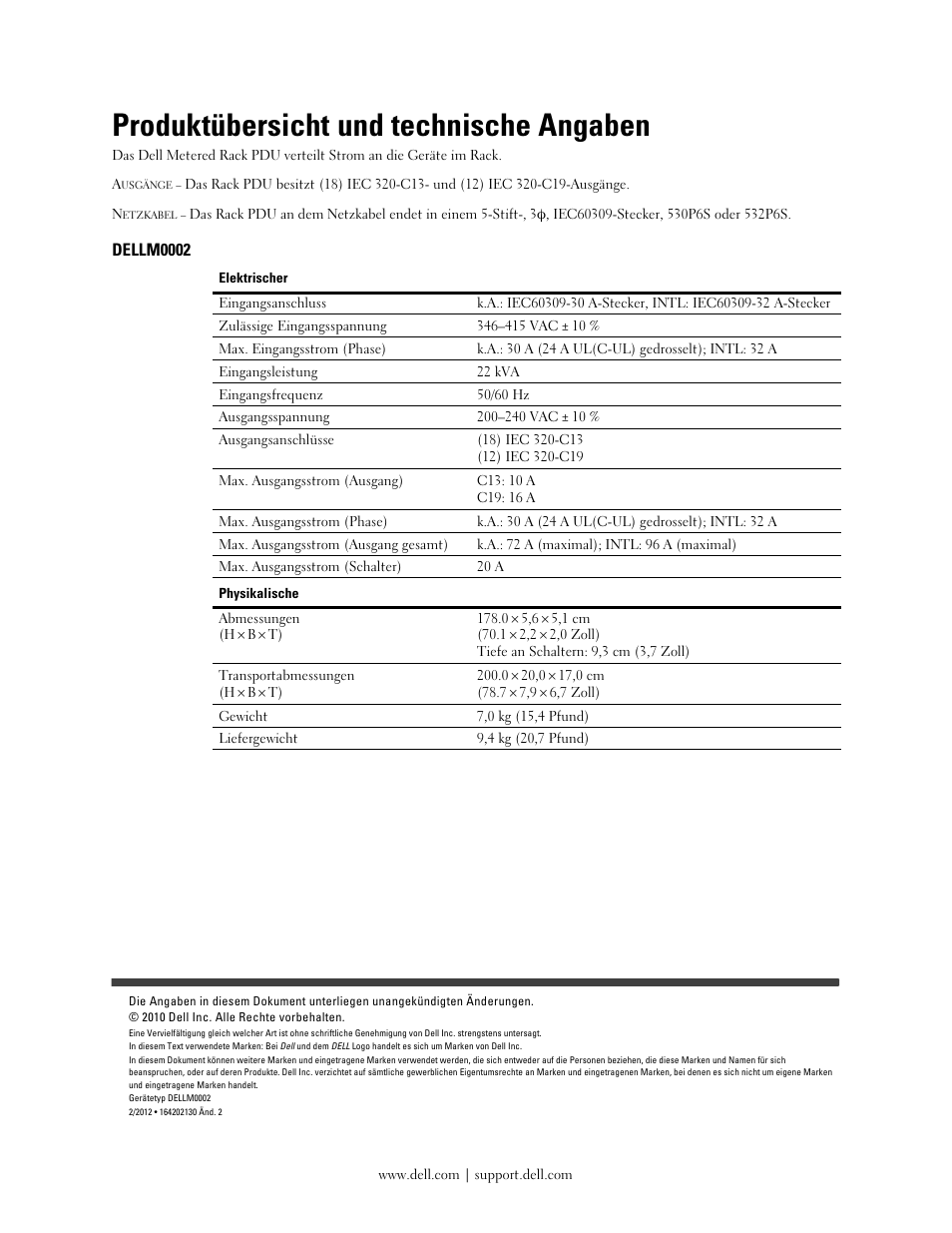 Produktübersicht und technische angaben, Dellm0002 | Dell Metered PDU LCD User Manual | Page 12 / 28