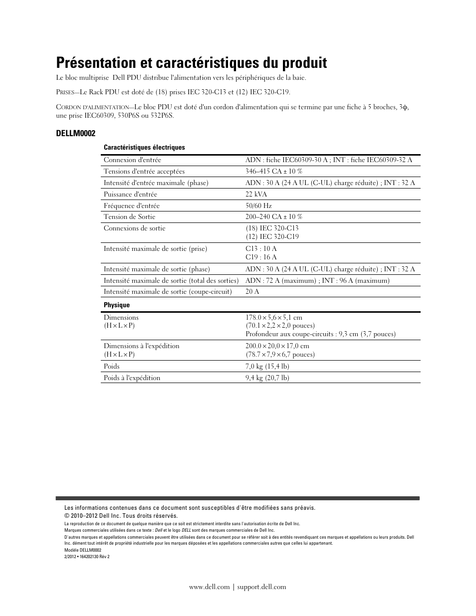 Présentation et caractéristiques du produit, Dellm0002 | Dell Metered PDU LCD User Manual | Page 6 / 28