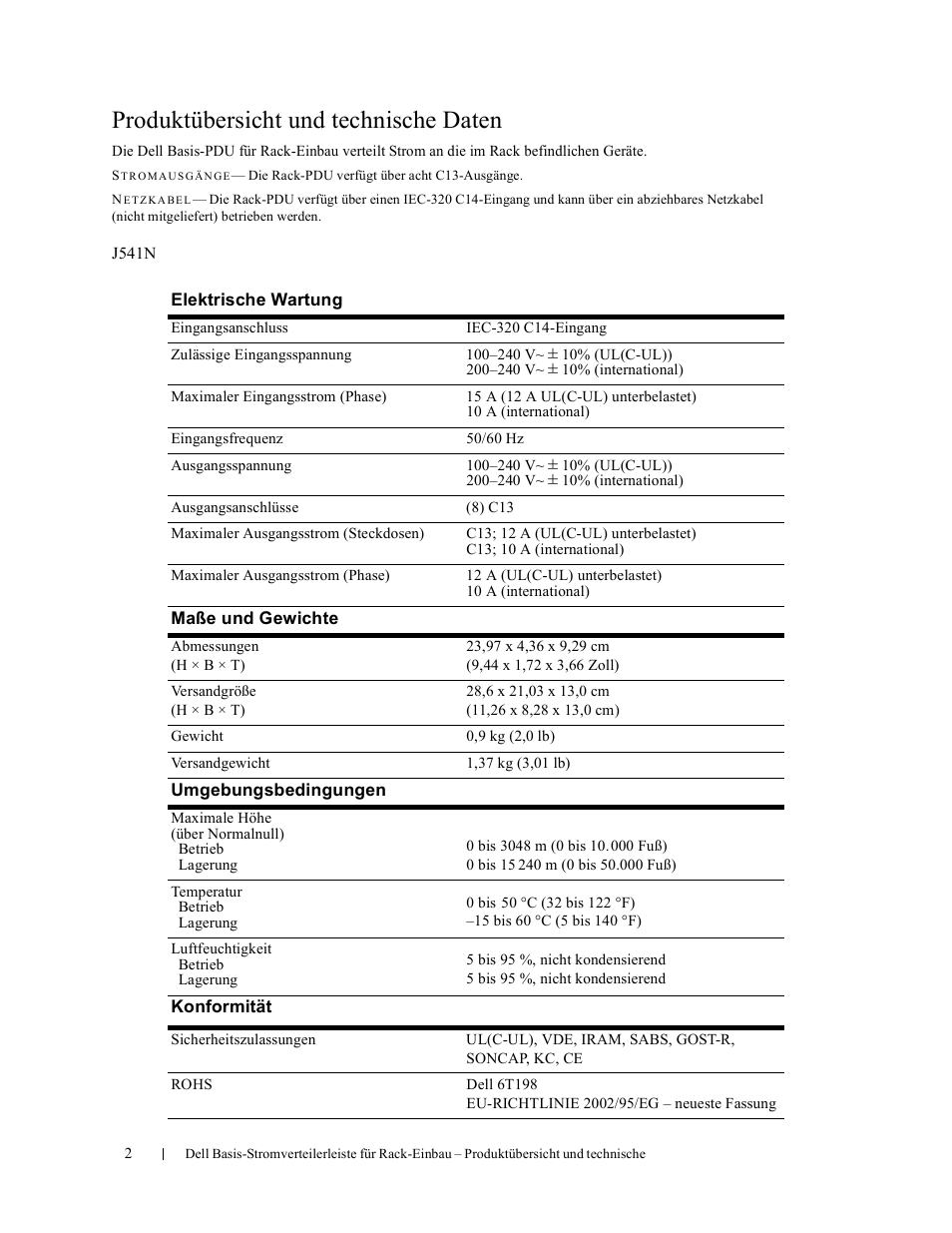 Produktübersicht und technische daten | Dell Basic PDU User Manual | Page 11 / 24
