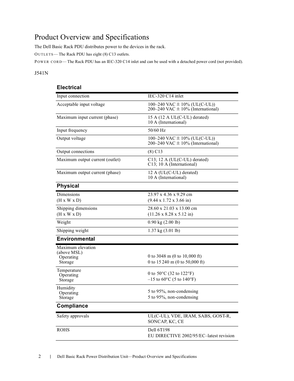Product overview and specifications | Dell Basic PDU User Manual | Page 2 / 24