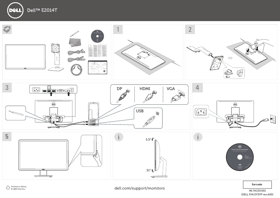 Dell E2014T 19.5 Multi-Touch Monitor with LED User Manual | 1 page