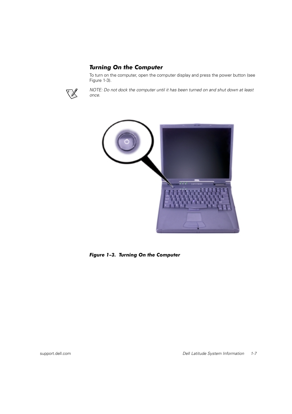 Turning on the computer | Dell Latitude C800 User Manual | Page 10 / 215