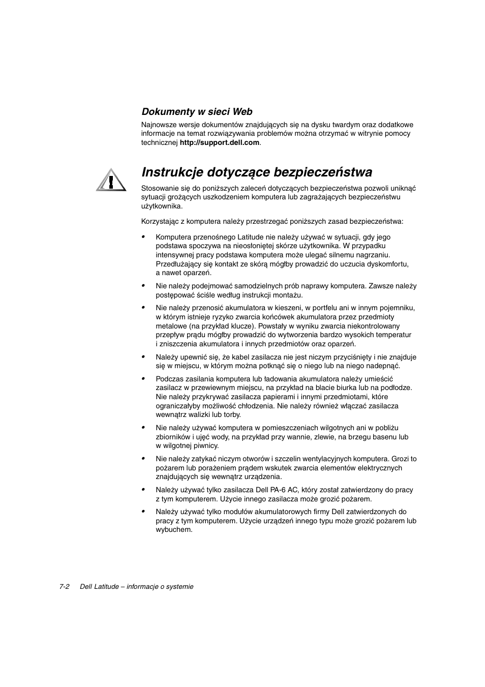 Instrukcje dotyczące bezpieczeństwa, Dokumenty w sieci web | Dell Latitude C800 User Manual | Page 113 / 215