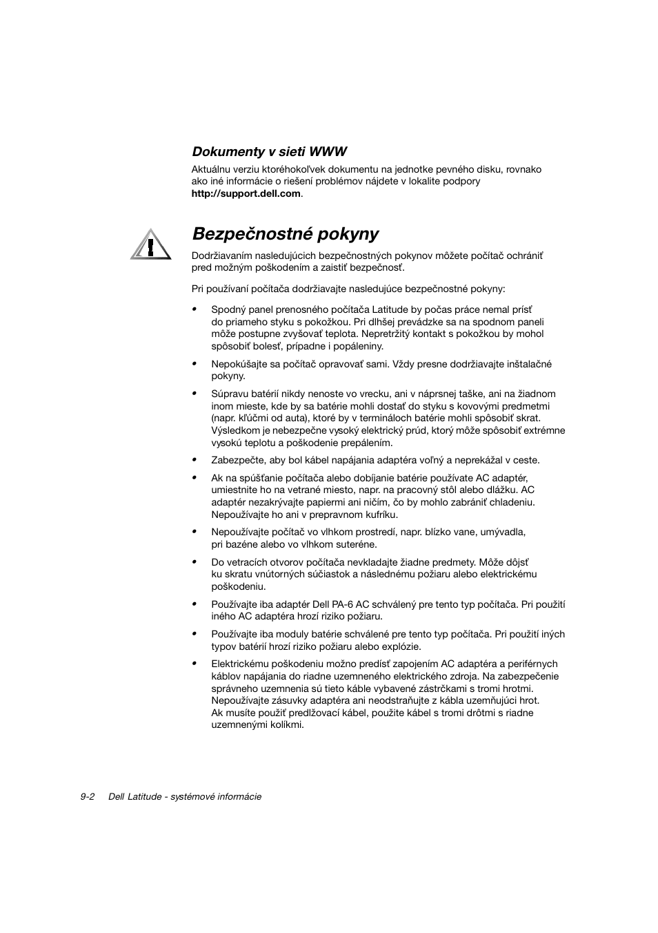 Bezpečnostnépokyny | Dell Latitude C800 User Manual | Page 149 / 215