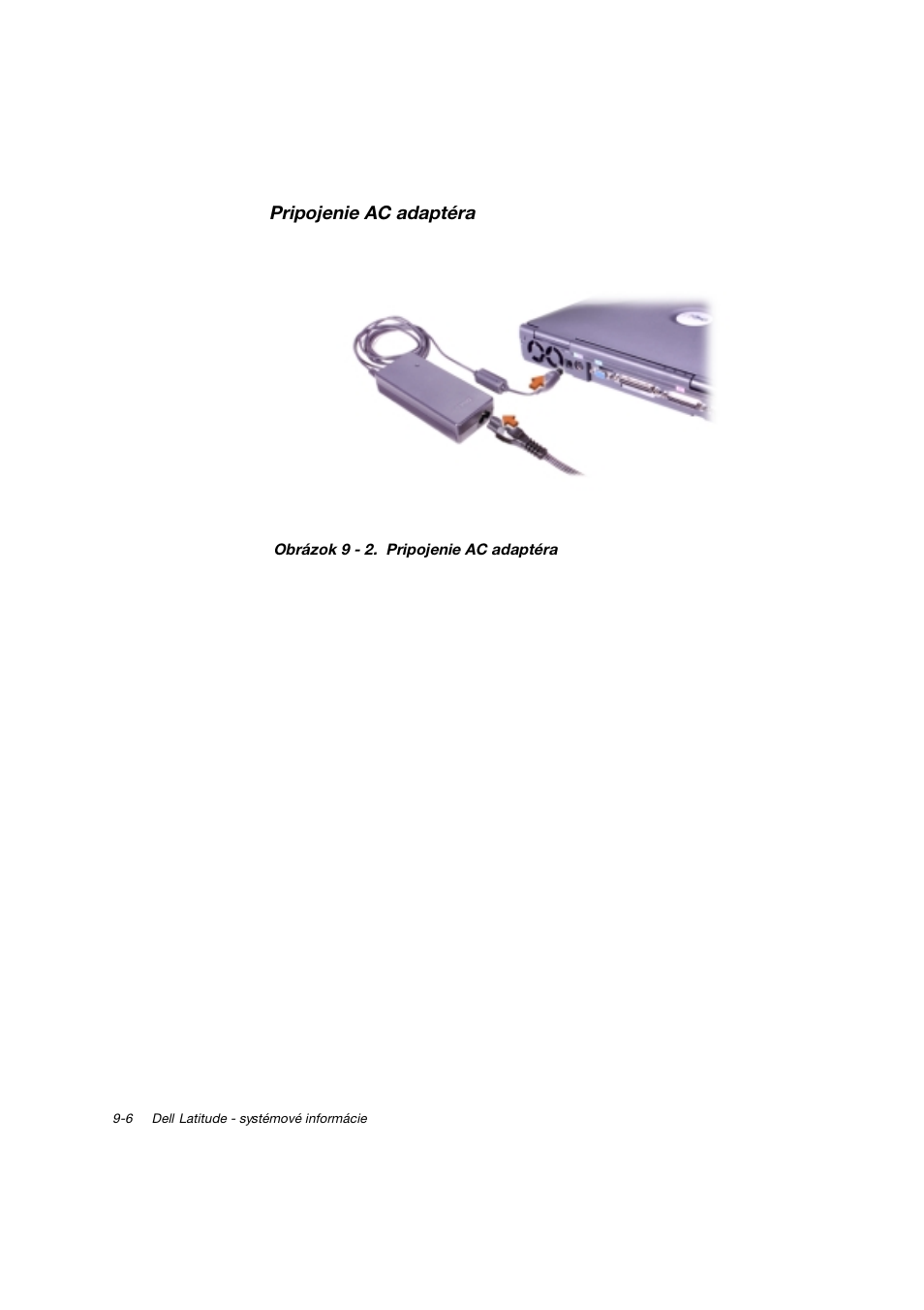 Pripojenie ac adaptéra | Dell Latitude C800 User Manual | Page 153 / 215