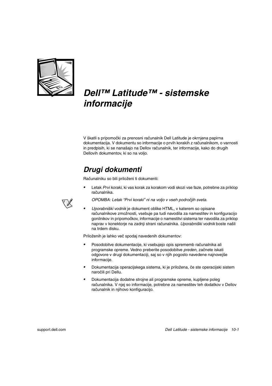 Dell™ latitude™ - sistemske  informacije, Drugi dokumenti, Dell™ latitude™ - sistemske informacije | Dell Latitude C800 User Manual | Page 166 / 215