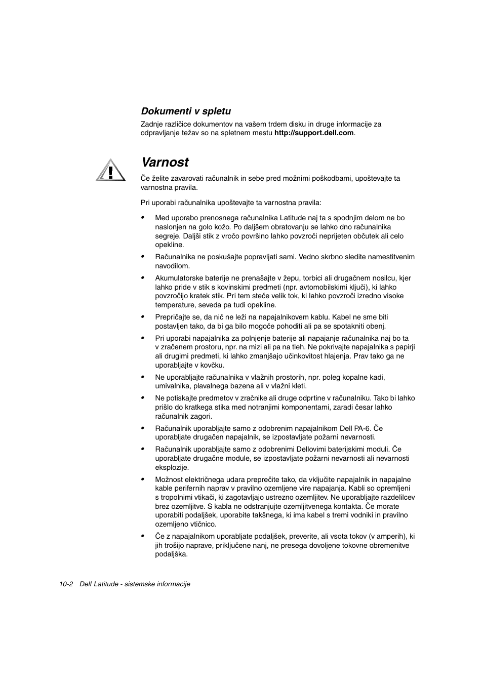 Varnost, Dokumenti v spletu | Dell Latitude C800 User Manual | Page 167 / 215