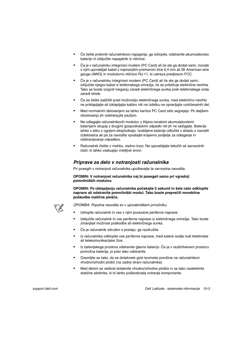Priprave za delo v notranjosti računalnika | Dell Latitude C800 User Manual | Page 168 / 215