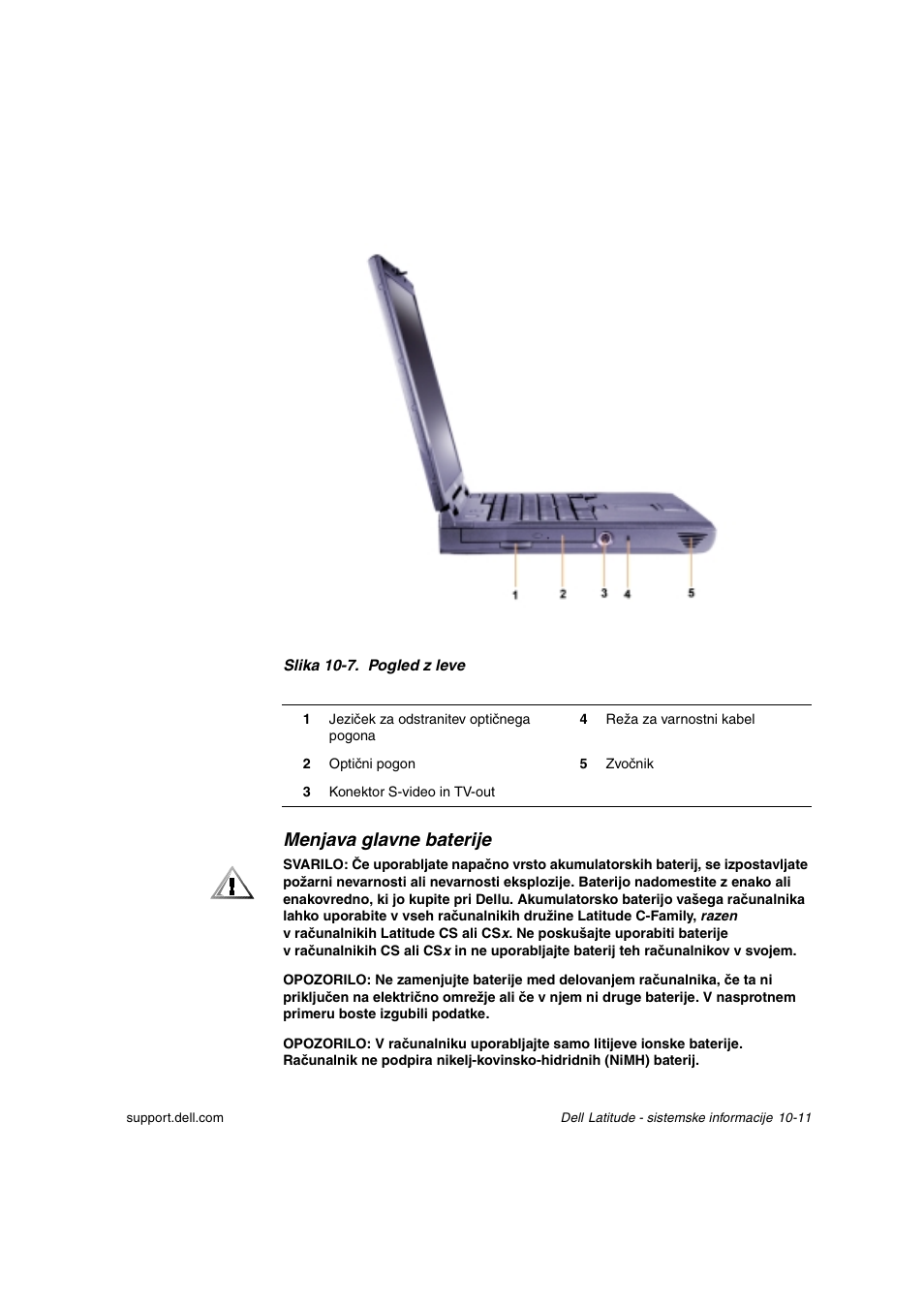 Menjava glavne baterije | Dell Latitude C800 User Manual | Page 176 / 215