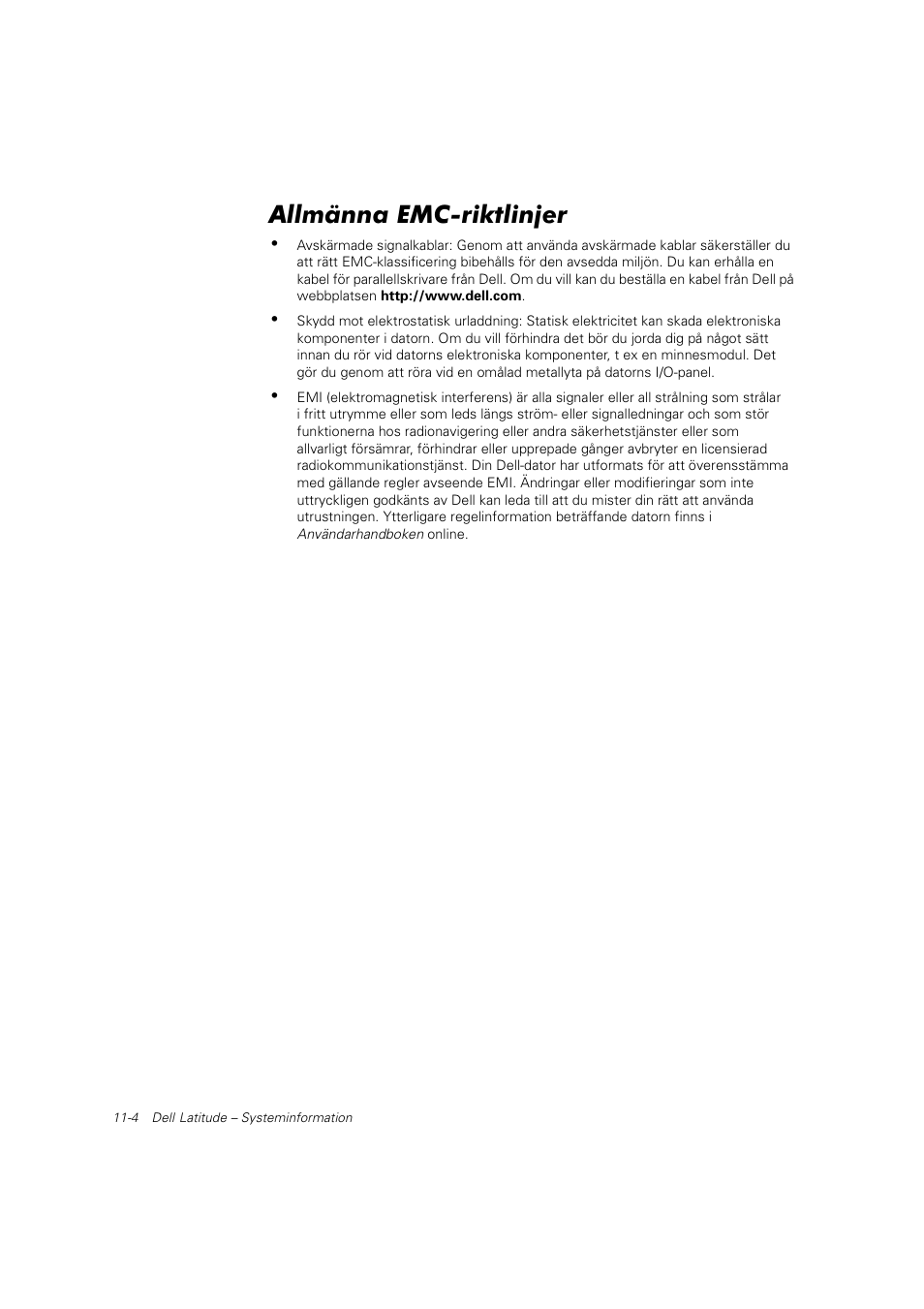 Allmänna emc-riktlinjer | Dell Latitude C800 User Manual | Page 187 / 215