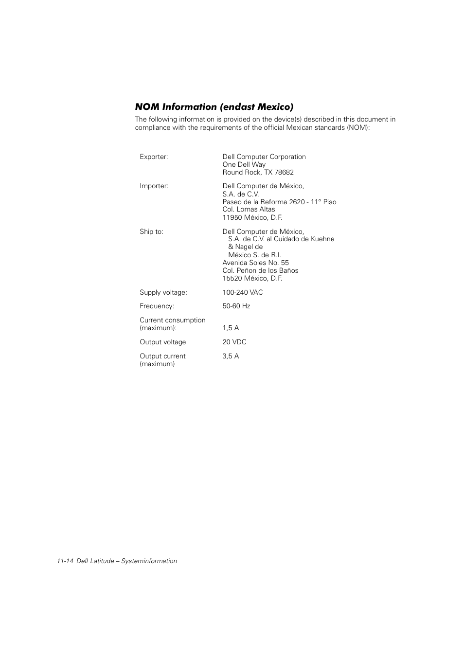 Nom information (endast mexico) | Dell Latitude C800 User Manual | Page 197 / 215