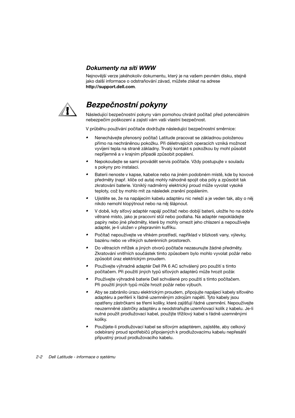 Bezpečnostní pokyny | Dell Latitude C800 User Manual | Page 23 / 215