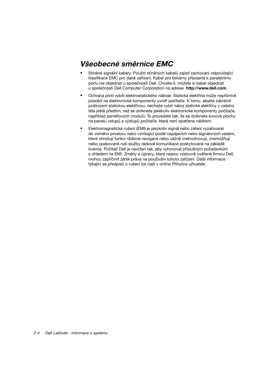 Všeobecné směrnice emc, Všeobecnésměrnice emc | Dell Latitude C800 User Manual | Page 25 / 215