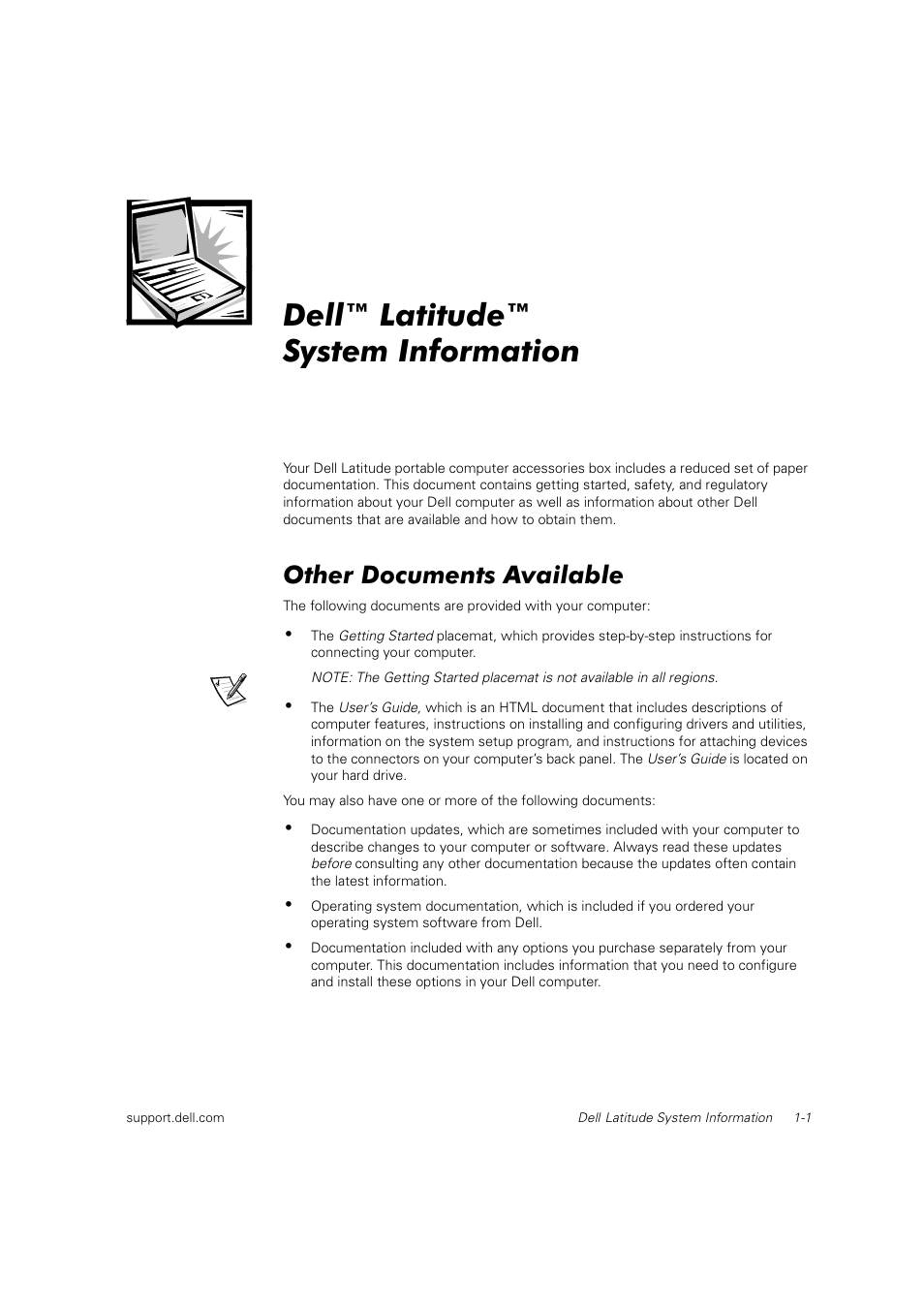 Dell™ latitude™ systeminformation, Other documents available, Dell™ latitude™ system information | Dell Latitude C800 User Manual | Page 4 / 215