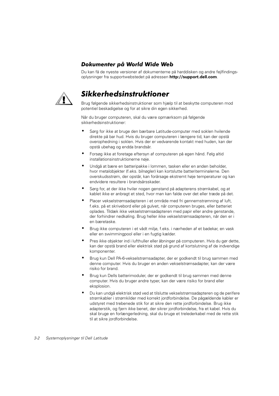 Sikkerhedsinstruktioner | Dell Latitude C800 User Manual | Page 41 / 215