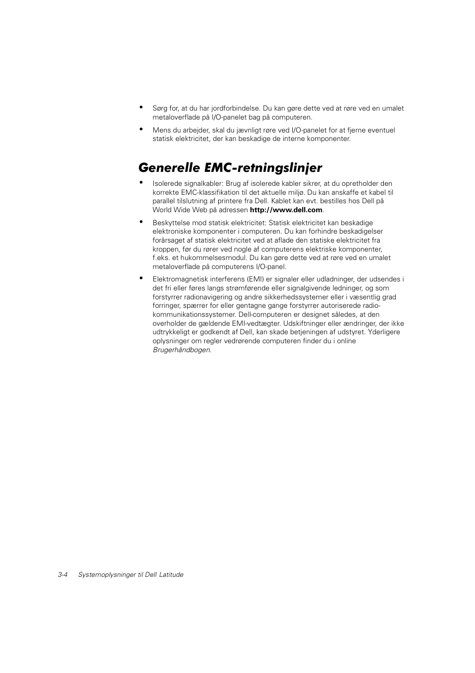 Generelle emc-retningslinjer | Dell Latitude C800 User Manual | Page 43 / 215