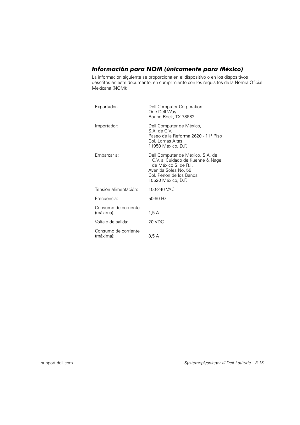 Información para nom (únicamente para méxico) | Dell Latitude C800 User Manual | Page 54 / 215