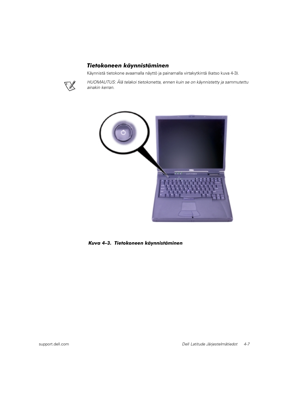 Tietokoneen käynnistäminen | Dell Latitude C800 User Manual | Page 64 / 215