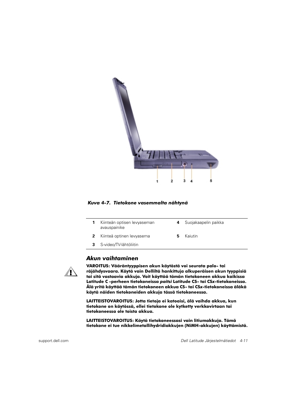 Akun vaihtaminen | Dell Latitude C800 User Manual | Page 68 / 215