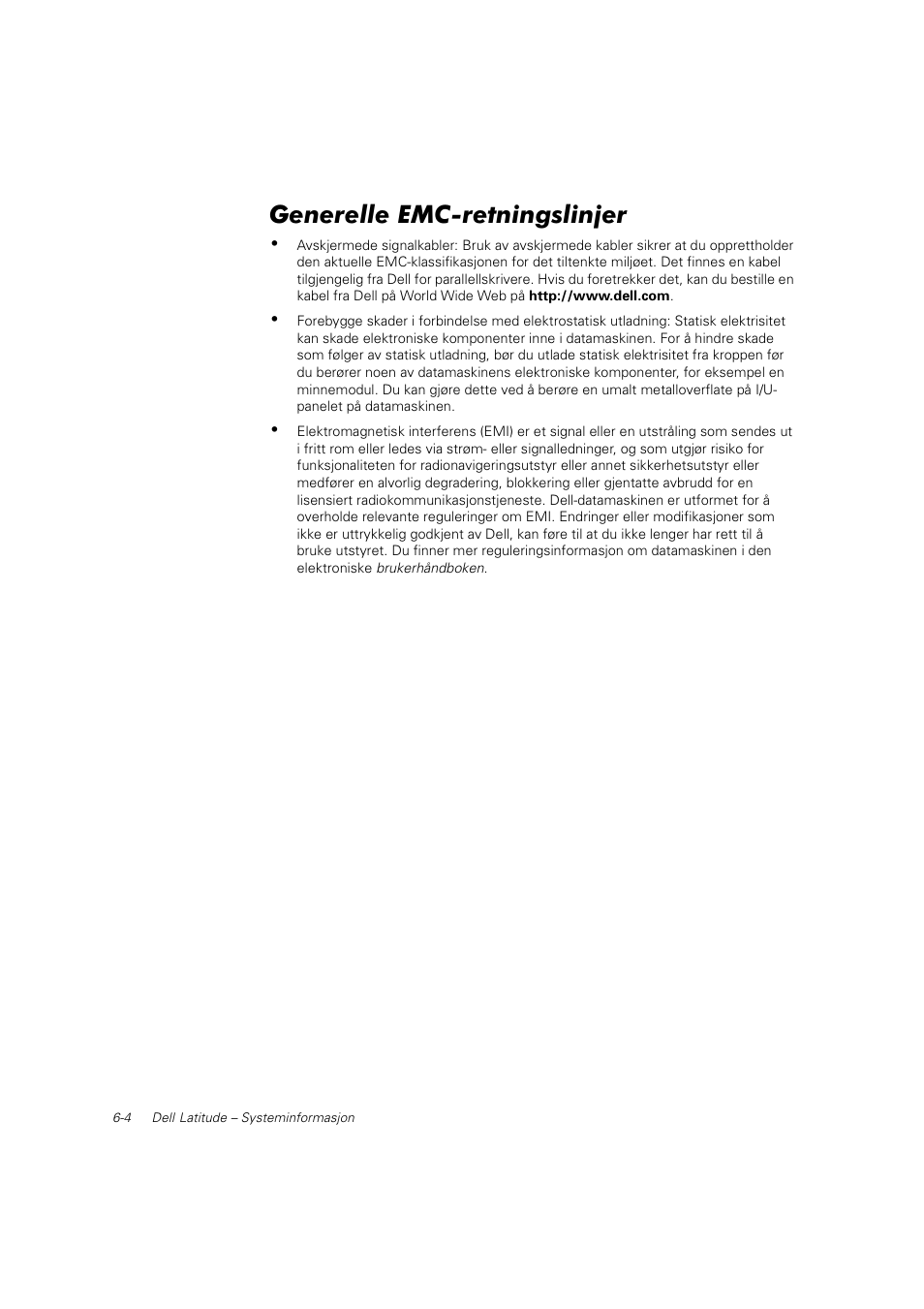 Generelle emc-retningslinjer | Dell Latitude C800 User Manual | Page 97 / 215