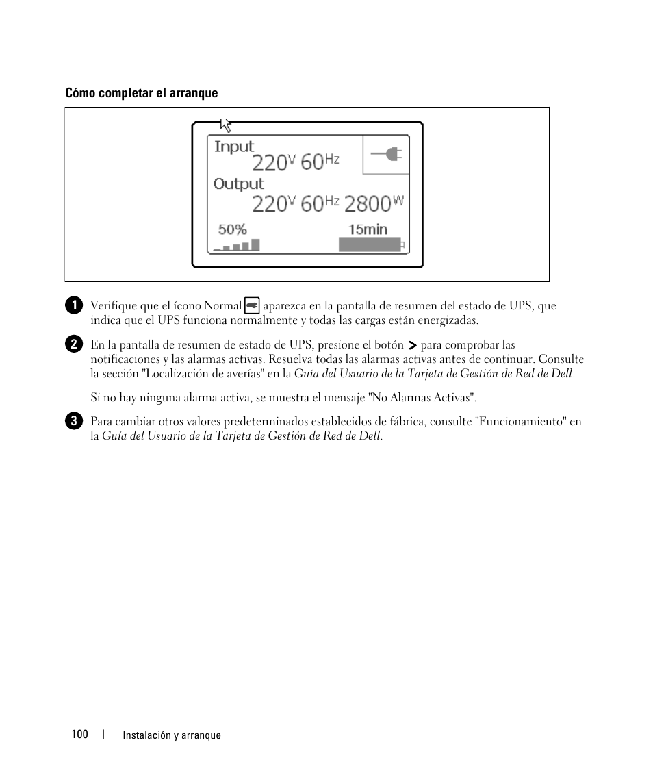 Cómo completar el arranque | Dell UPS 5600R User Manual | Page 102 / 184
