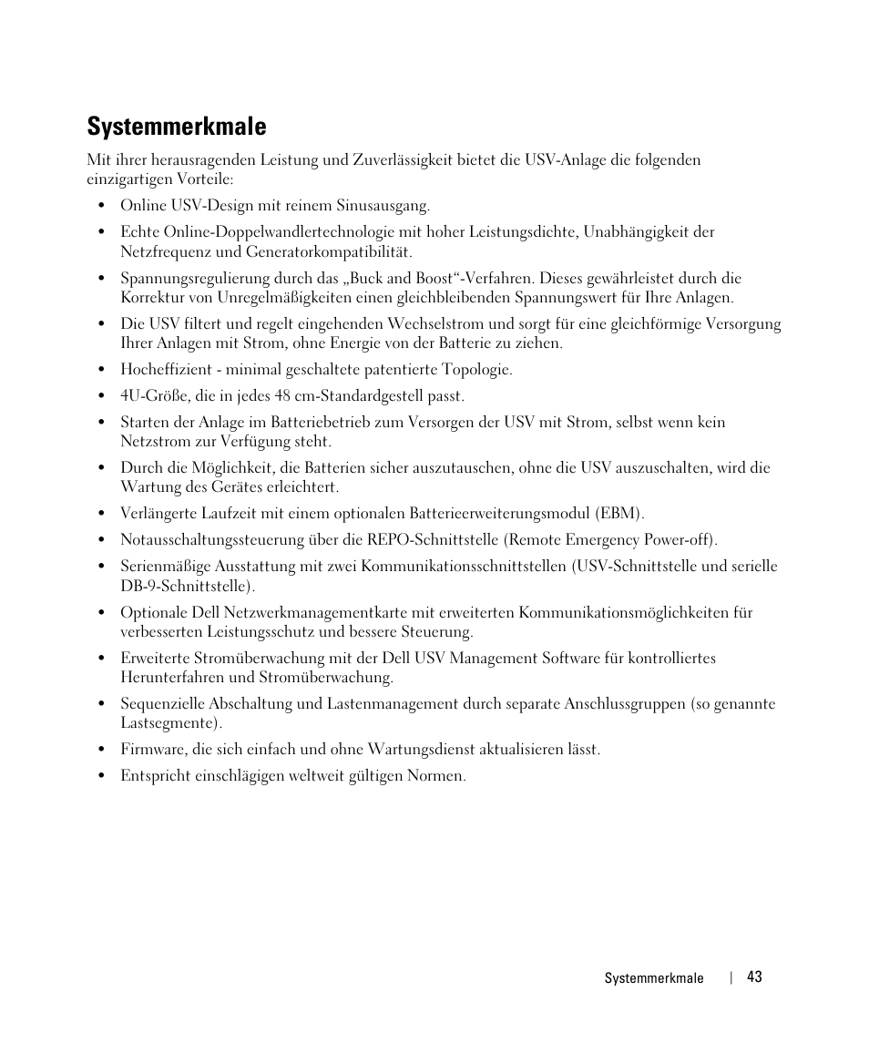 Systemmerkmale | Dell UPS 5600R User Manual | Page 45 / 184