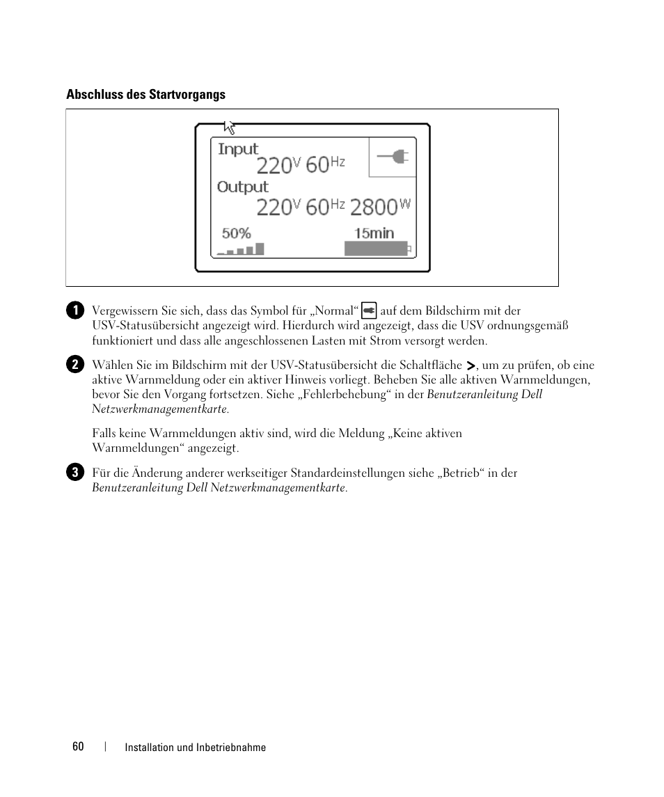 Abschluss des startvorgangs | Dell UPS 5600R User Manual | Page 62 / 184