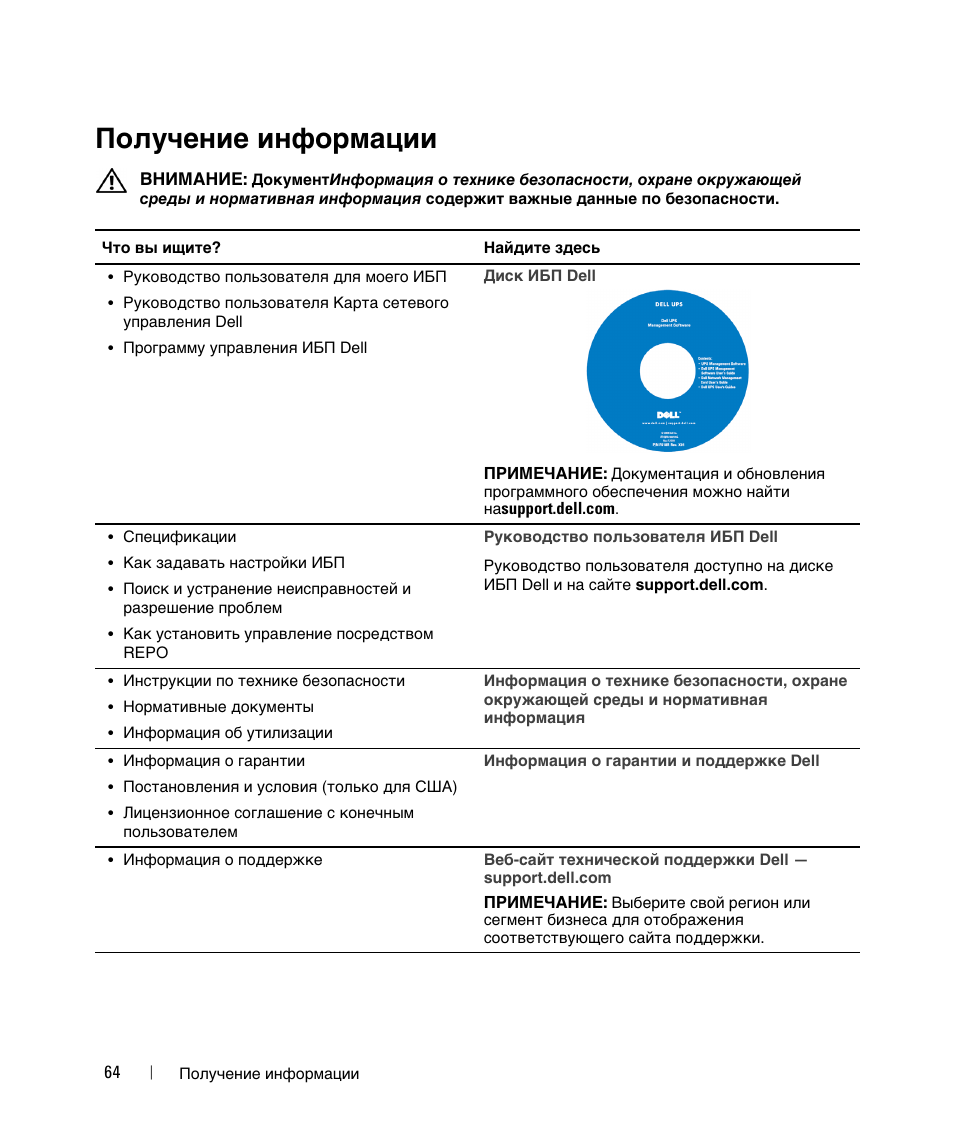 Получение информации | Dell UPS 5600R User Manual | Page 66 / 184